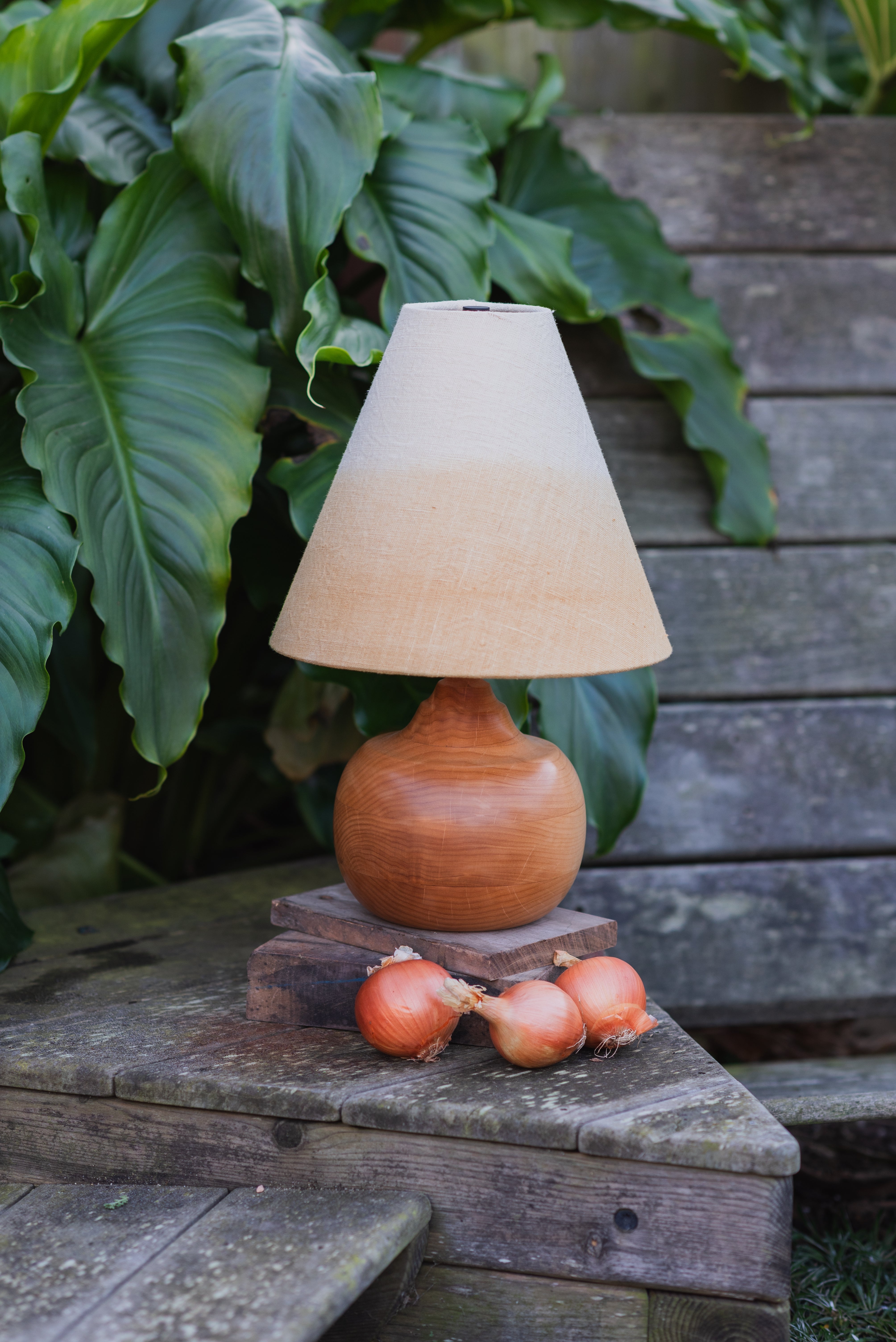 Small Alder Table Lamp with Yellow Empire Shade