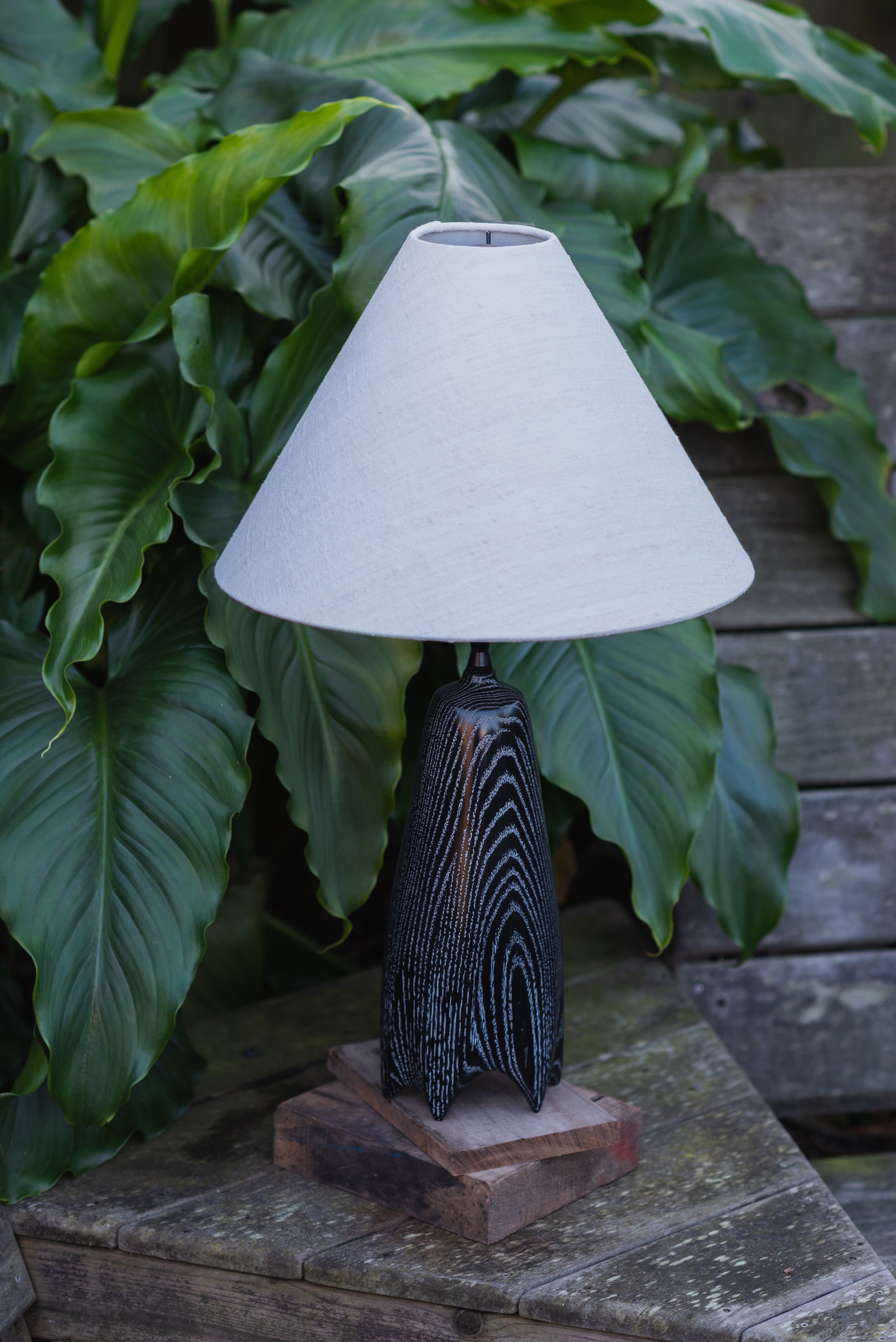 Large Oak Table Lamp with Natural Empire Shade