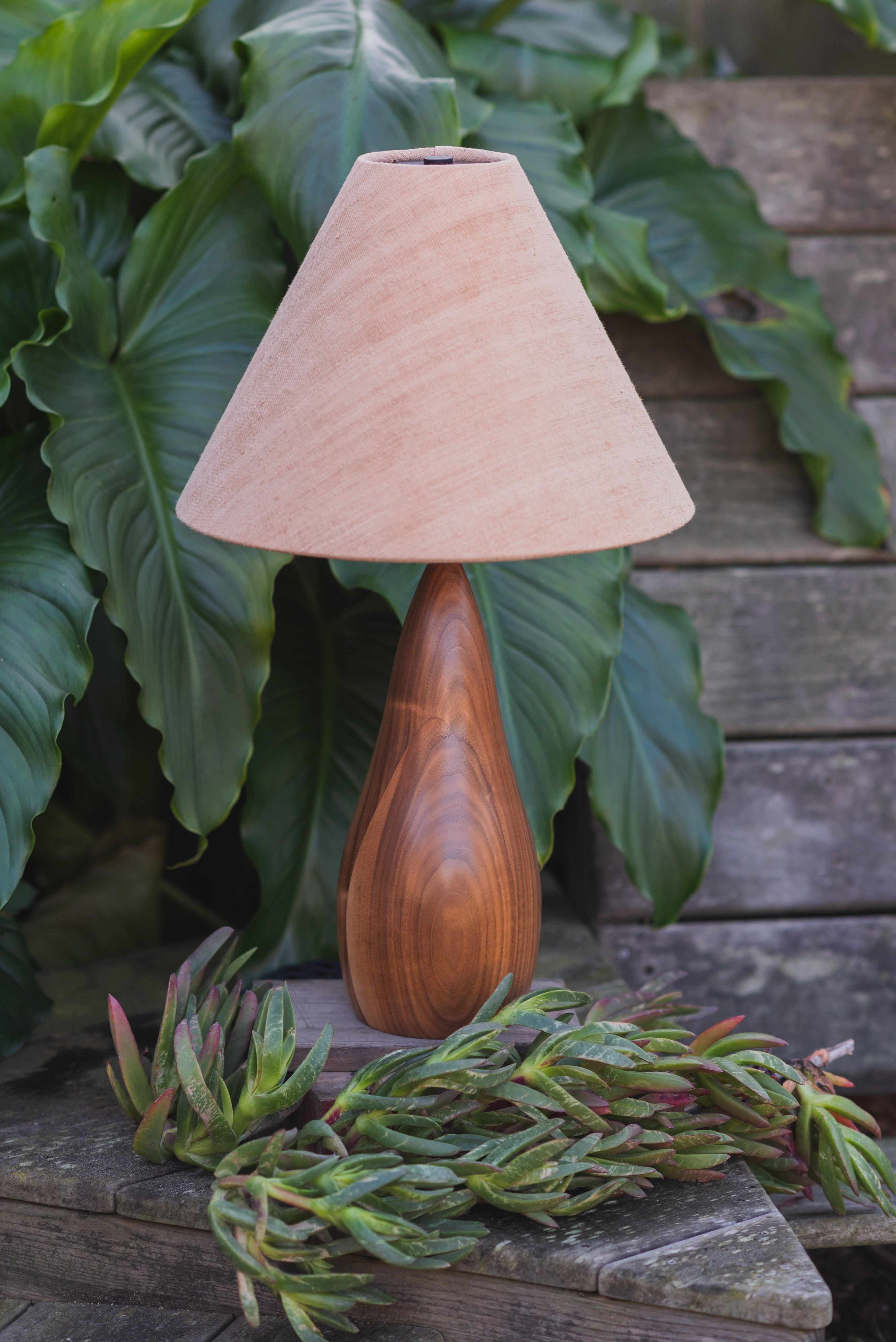 Medium Walnut Table Lamp with Peach Empire Shade