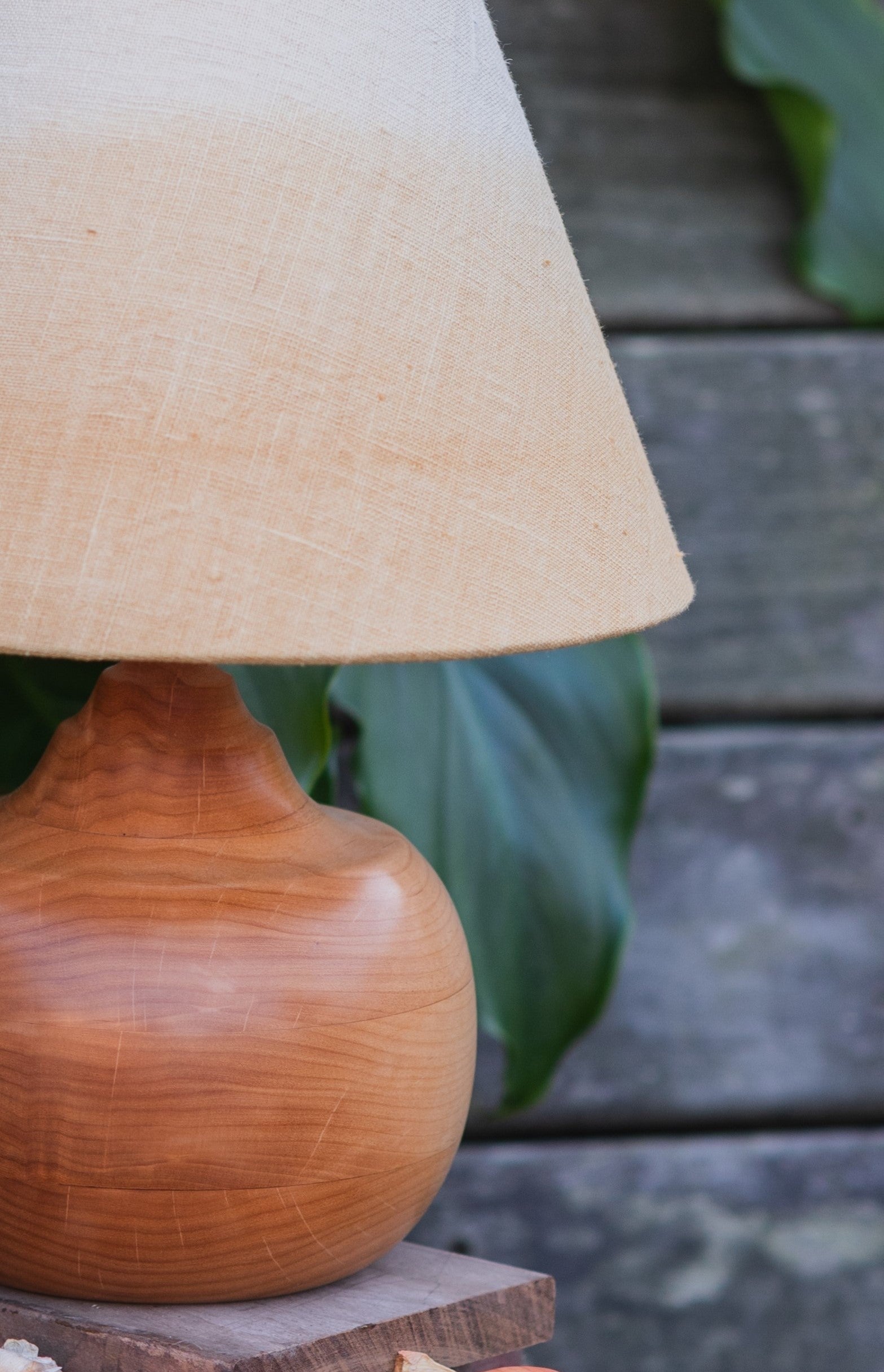 Small Alder Table Lamp with Yellow Empire Shade