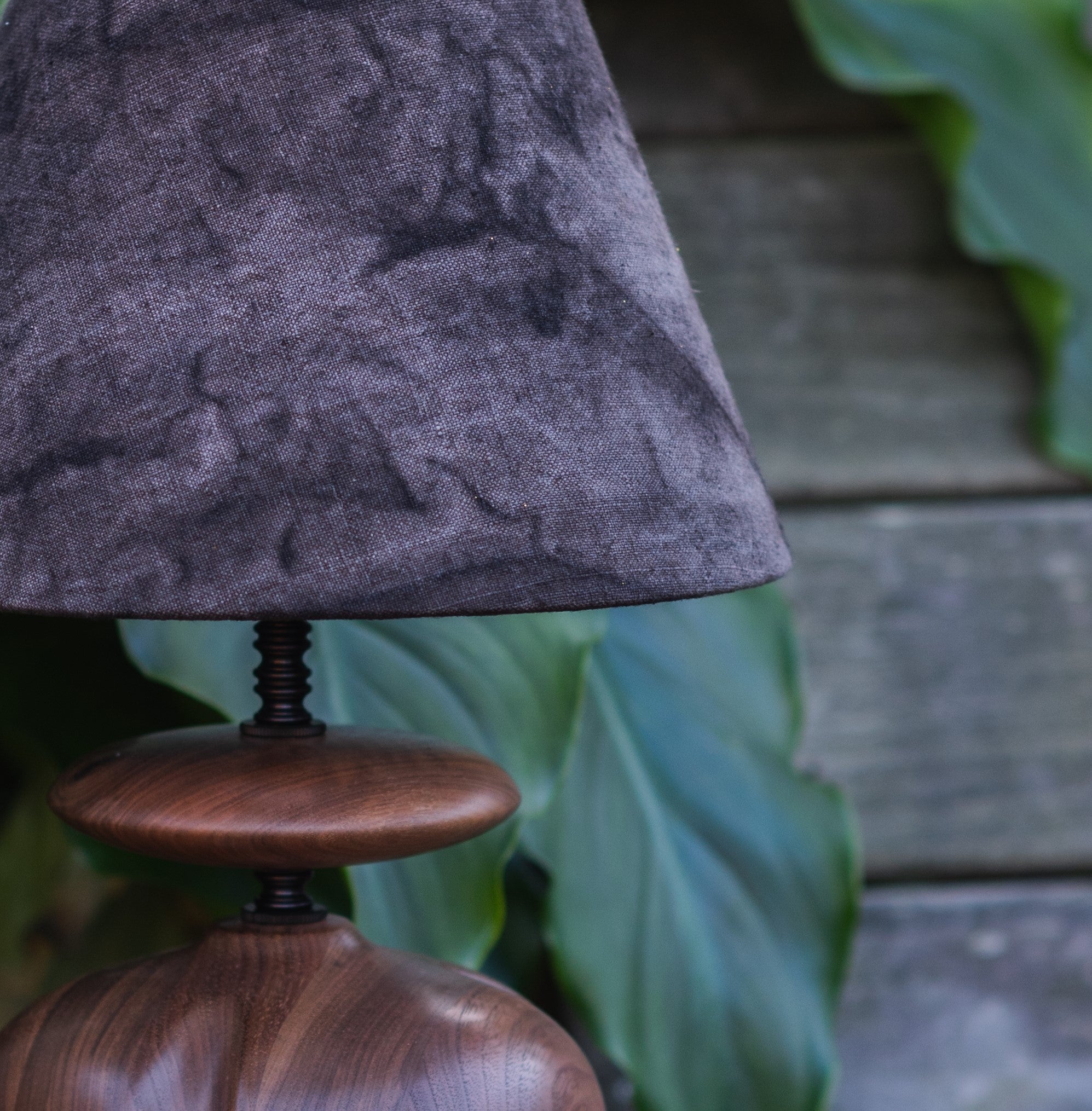 Small Walnut Table Lamp with Black Empire Shade