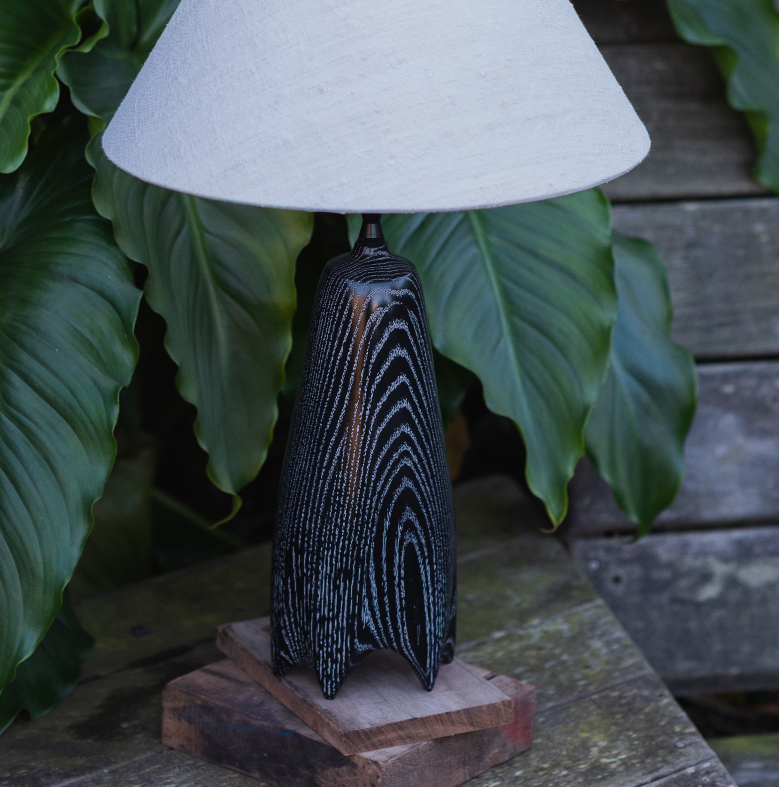 Large Oak Table Lamp with Natural Empire Shade | Hennessy Lampworks