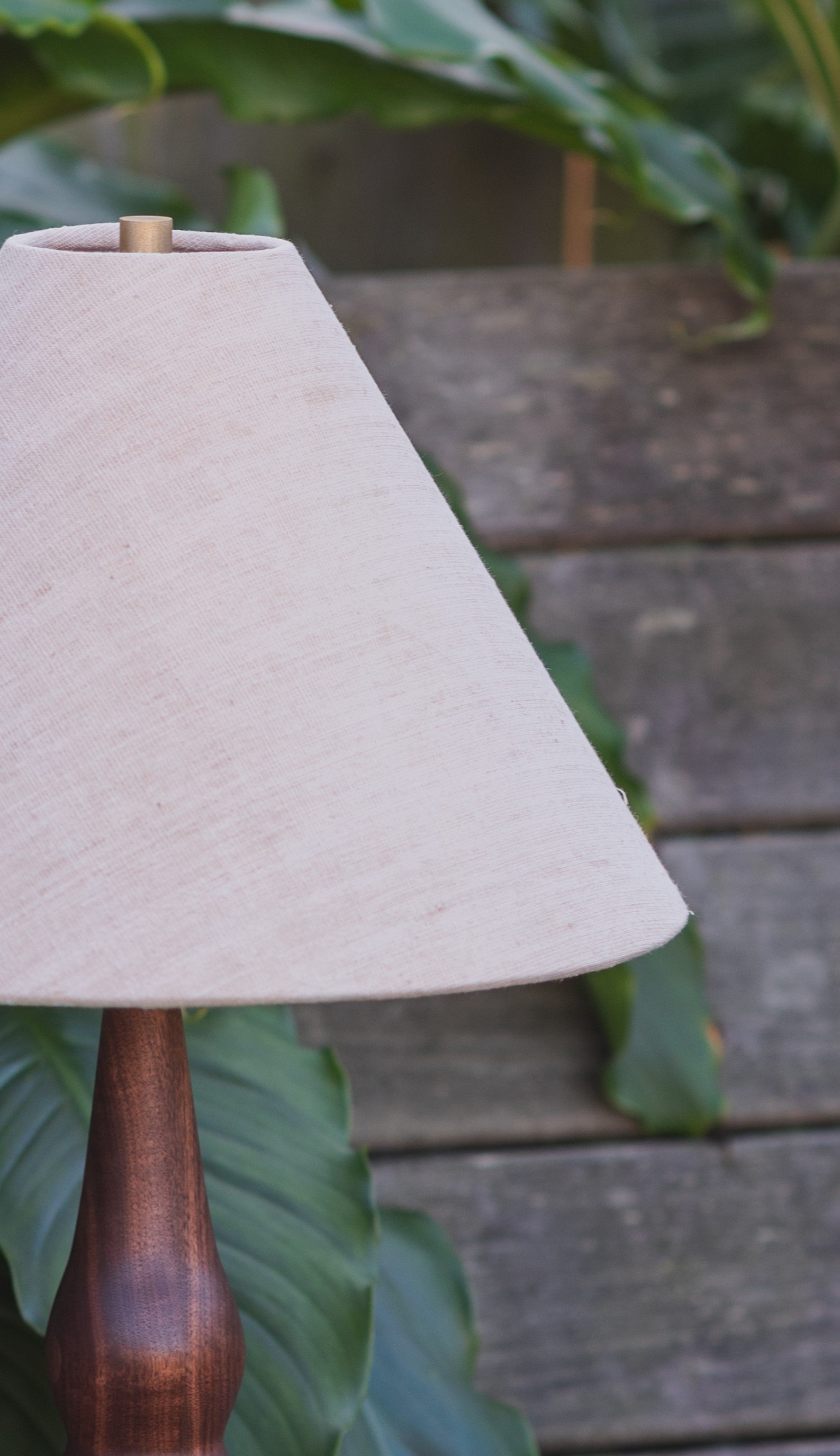 Large Walnut Table Lamp with Peach Empire Shade